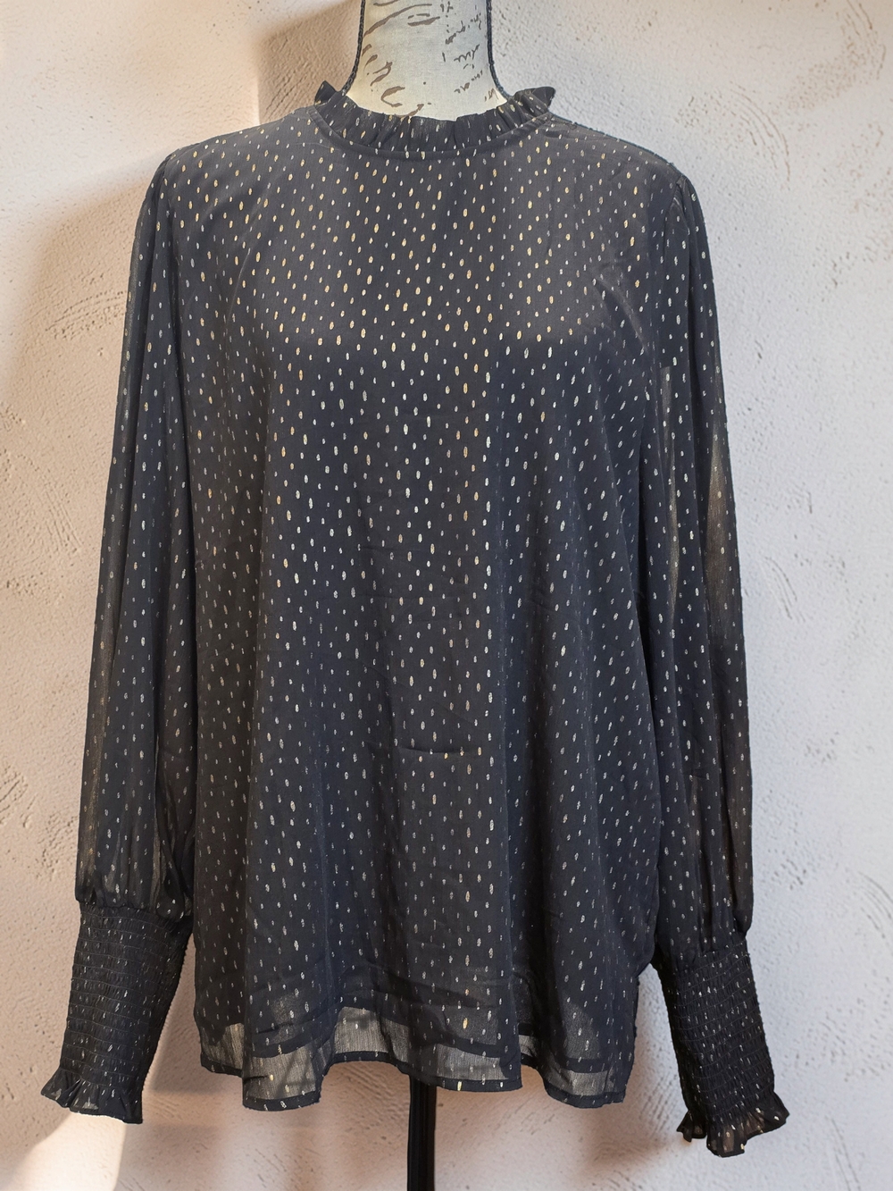 Rachel Zoe Black Gold Foil Dot Mock Neck Blouse XL